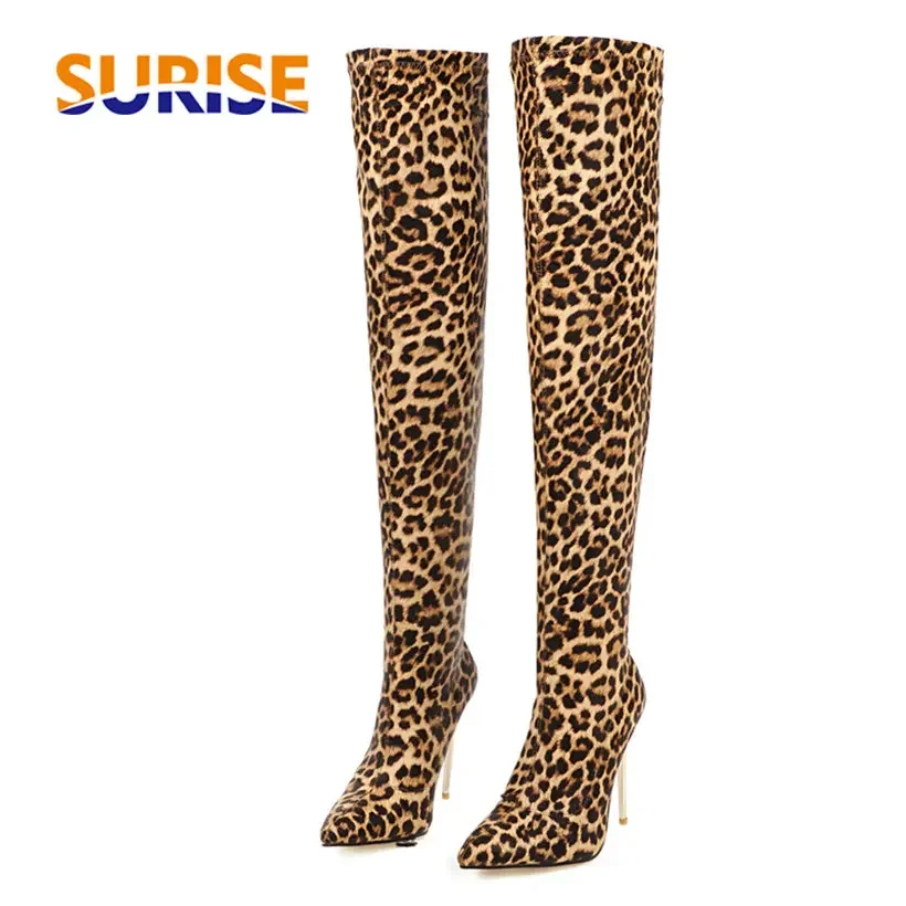 No Show Sock Women - Plus Size Stretch Luipaard Overknee Laarzen